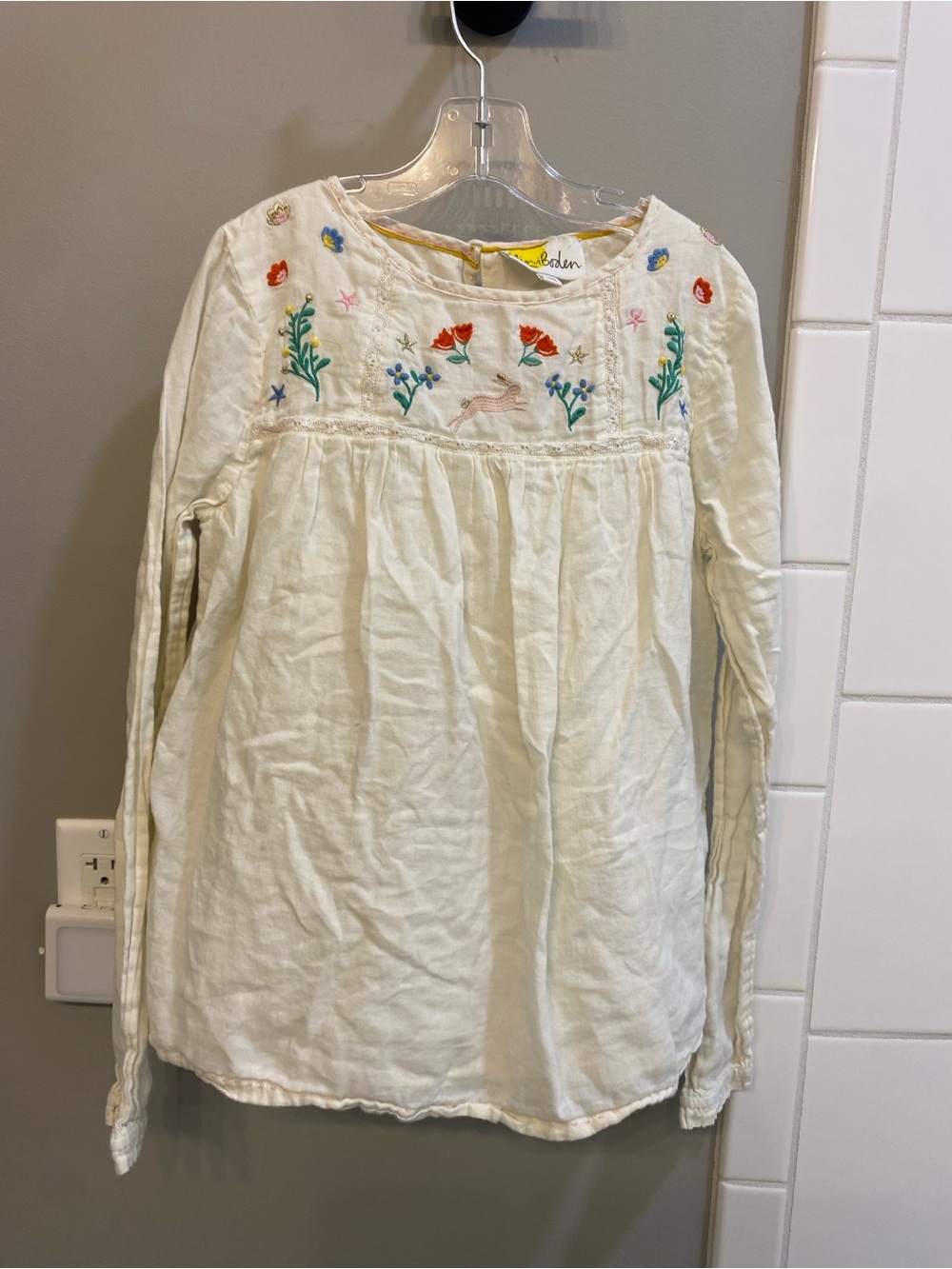 Mini Boden Cream Embroidered Long Sleeve Blouse / Size 11-12Y / VGUC